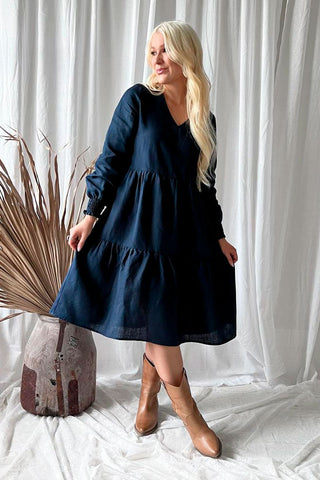 Lindsay linen dress, navy