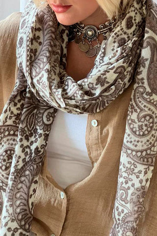 Ornament wool scarf, taupe