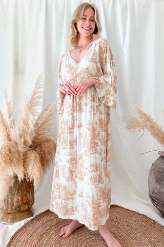 Provence viscose dress, beige toile