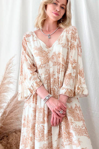 Provence viscose dress, beige toile