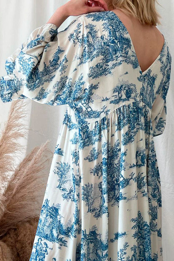Provence viskoosimekko, blue toile