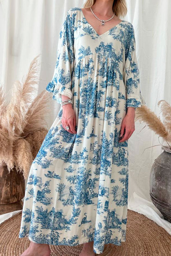 Provence viskoosimekko, blue toile