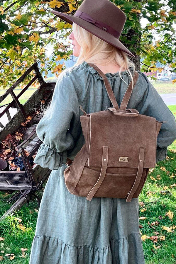 Sofia reppu, dusty green suede