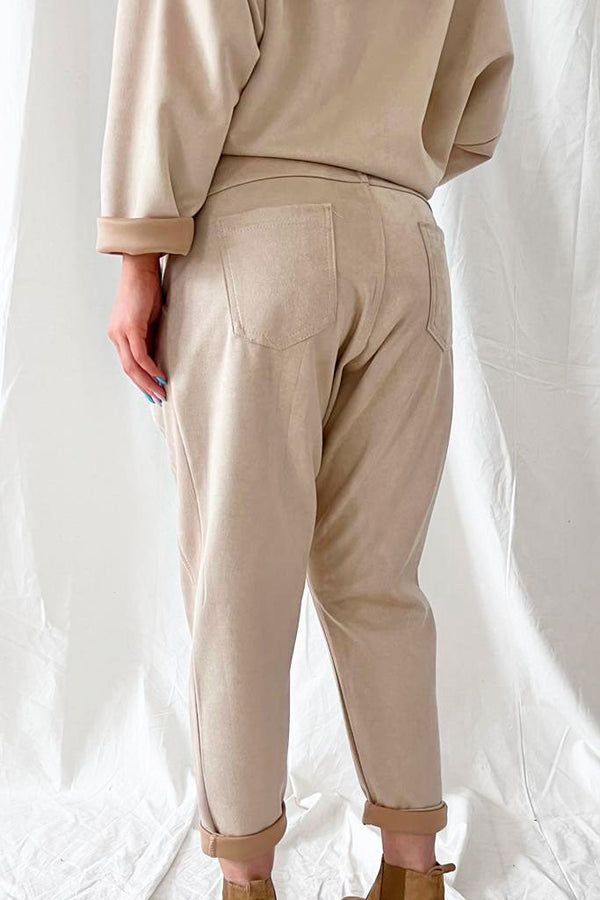 Light suede joggers, hiekka