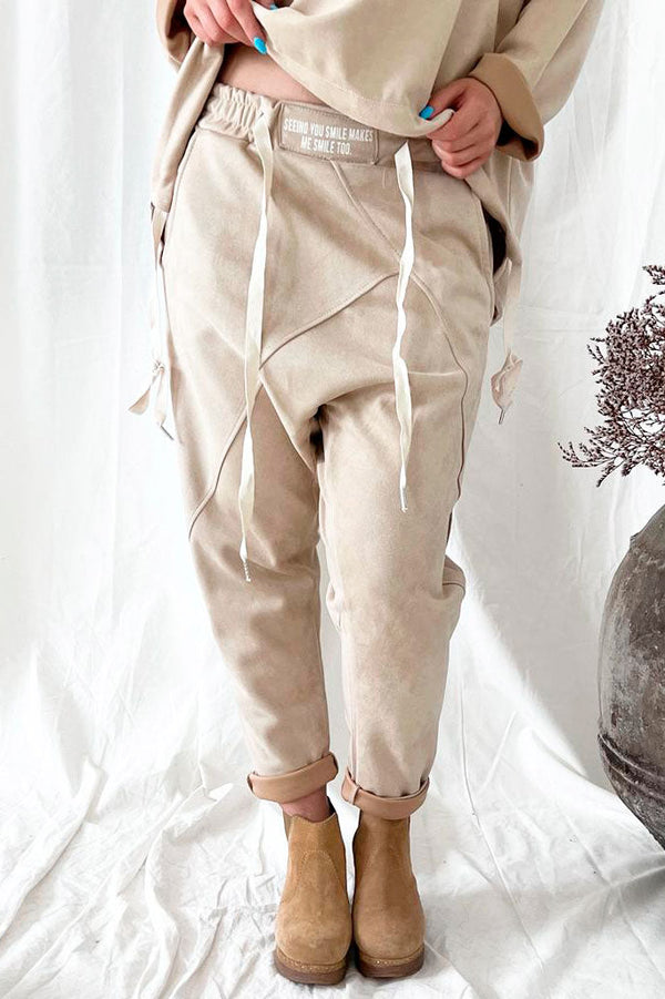 Light suede joggers, hiekka