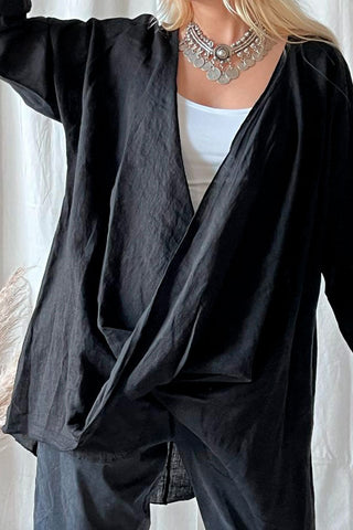 Twist linen blouse, black