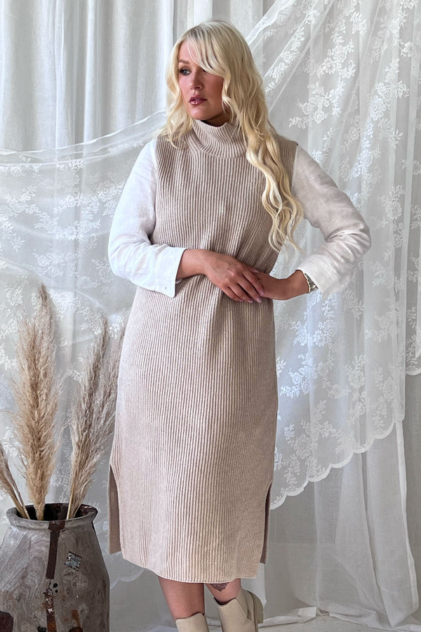 Vestie long neuleliivi, beige