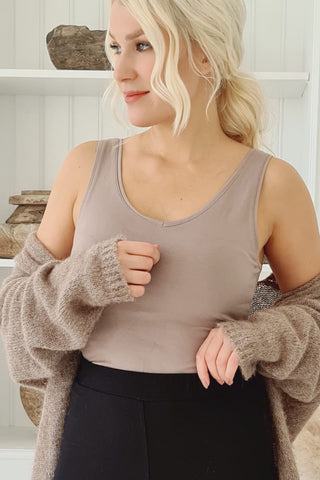 Bamboo cami tricot top, taupe