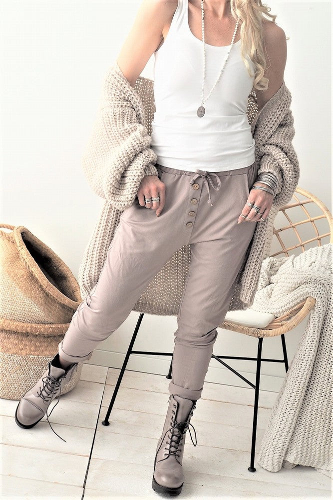 Bamboo button joggers, taupe