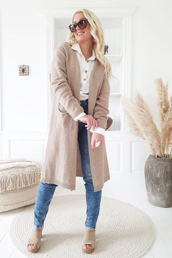 Cozy cashmere neuletakki, taupe